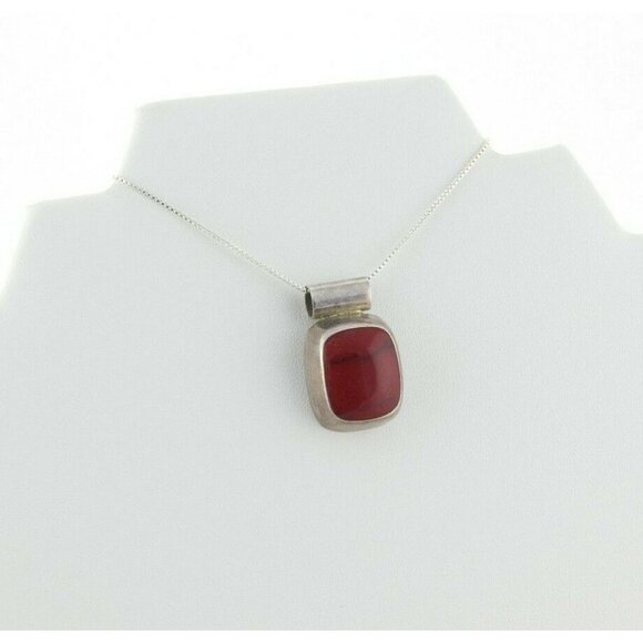 Large Big Sterling Silver Red Howlite Pendant Only - Picture 6 of 7
